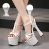 Fashion Women 17CM Super High Heels Sandals Cross-Strap Pole Dancing Sexy Black Platform Pumps Girls Party Club Women Heeled Sandales