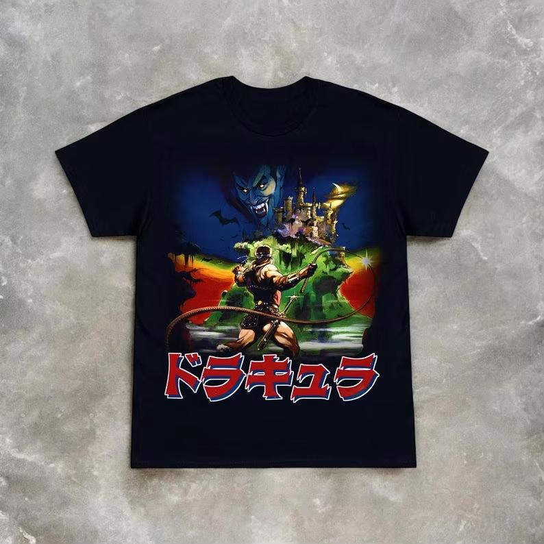 Castlevania NES Konami 80s Retro Tshirt Pattern Y2K Video Game All Seasons Couple Pure Cotton Streetwear Tops shirts for men M