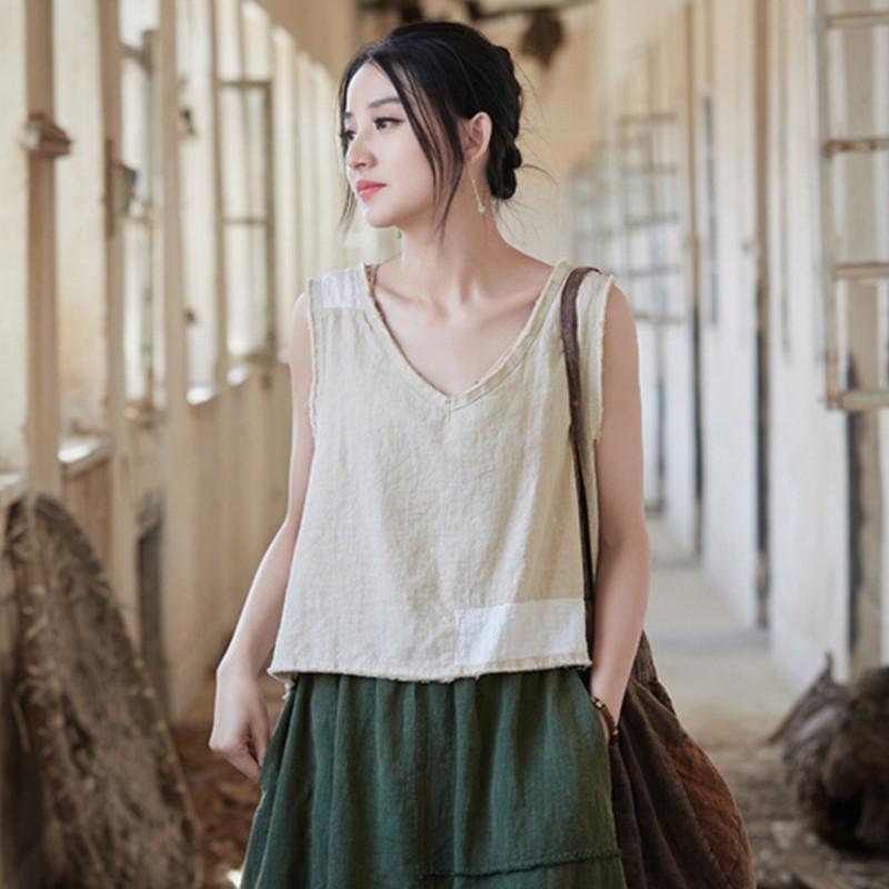 

Johnature Женские винтажные майки-топы Летние свободные повседневные мягкие женские майки без рукавов One Size бежевый