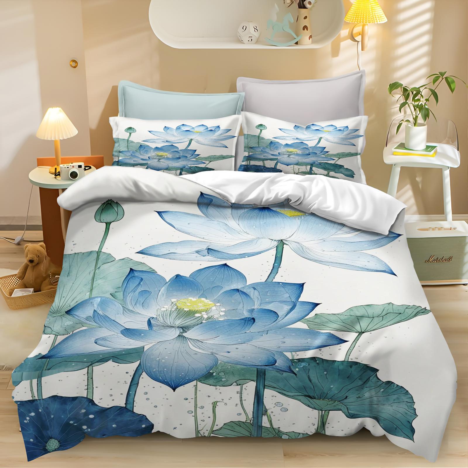 

3D Cherry Blossom Flower Ink Painting Bedding Set Boys Girls Duvet Cover Pillowcase Set Teen & Adult Bedroom Collection 2/3Pcs 135x200cm&set