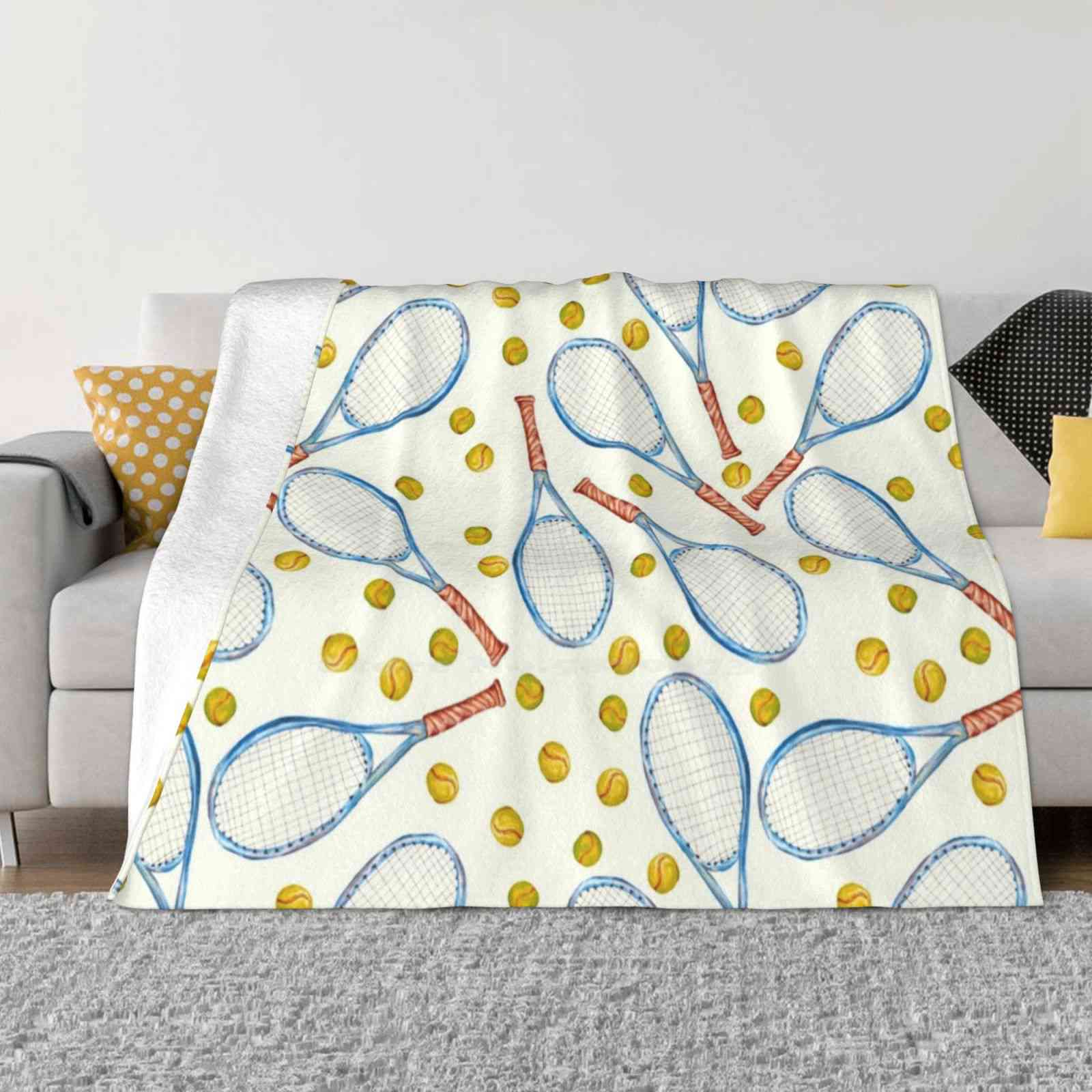 Pattern With Tennis Rackets With Tennis Balls Fashion Soft Warm Flannel Blanket Racket Ball Icon Isolated Activity Green Tennis 30x40in