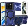 Case + 2 Tempered Glasses for Xiaomi 14T, Case with Ring Stand Camera Cover - Navy Blue