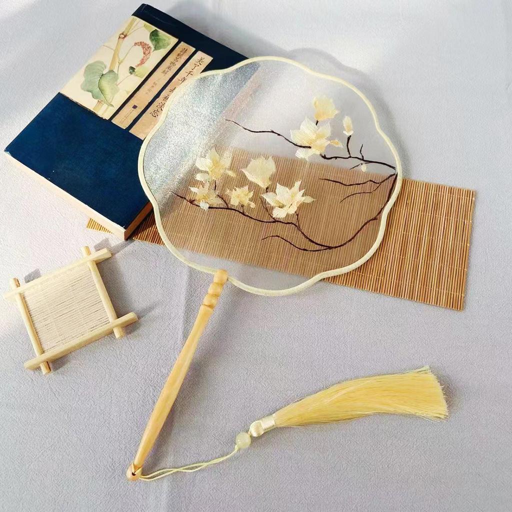 Embroidery Round Fan Classical Long Handle Group Fan Dance Fans Photography Props Home Decor
