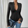 Tuta attillata sexy a tinta unita, aderente e di tendenza, con maniche lunghe, da donna, di alta qualità, semplice e di alta qualità