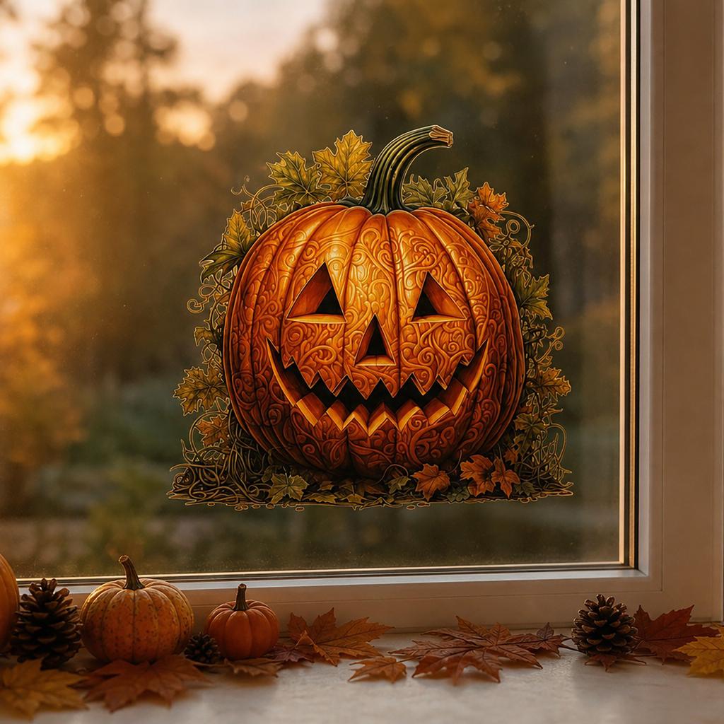 Halloween Static Cling Window Stickers Decorative Pumpkin Face Decal for Autumn Holiday Party Home Office Store Glass Wall Decor