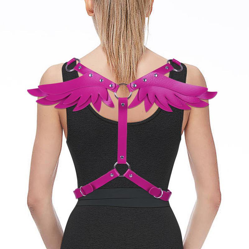 Women's Leather Angel Wings Punk Harness Top with Straps