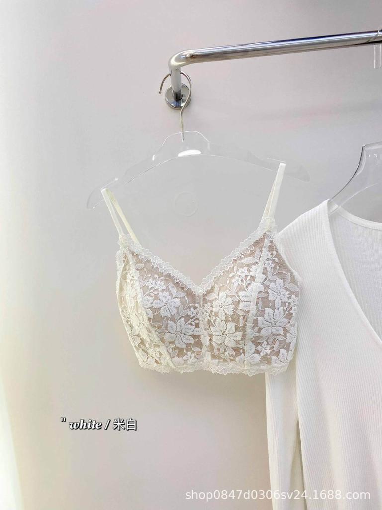 Lace Pure Desire Wind Tube Top Anti-light Underwear Women's Small Breasts Gather and Fix Integrated Cup Beauty Vest Without Steel Ring