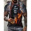 Men's Skull Print T-Shirt Summer Sports Crew Neck Short Sleeve Streetwear Fashion Loose Fit