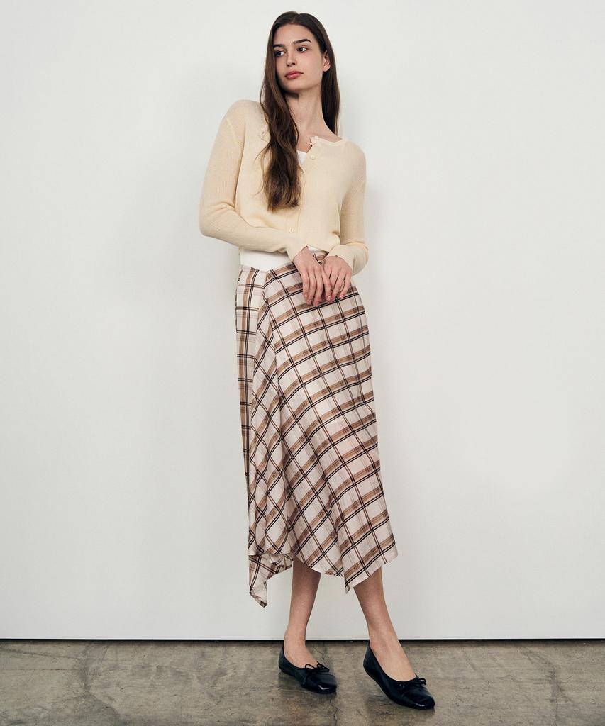 Laneonkyulleoseu Drape Check Wrap Skirt_Beige