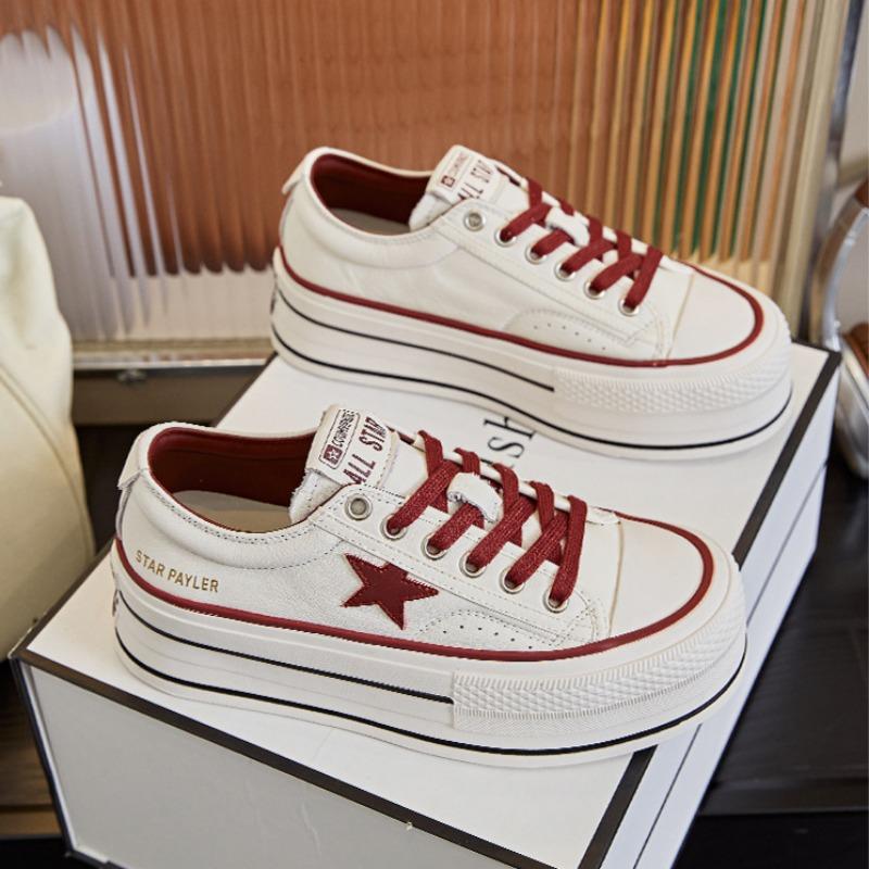 First Layer of Cowhide White Shoes Thick Sole Height-increasing Single Shoes Casual Fashion Women's Shoes Sports Shoes