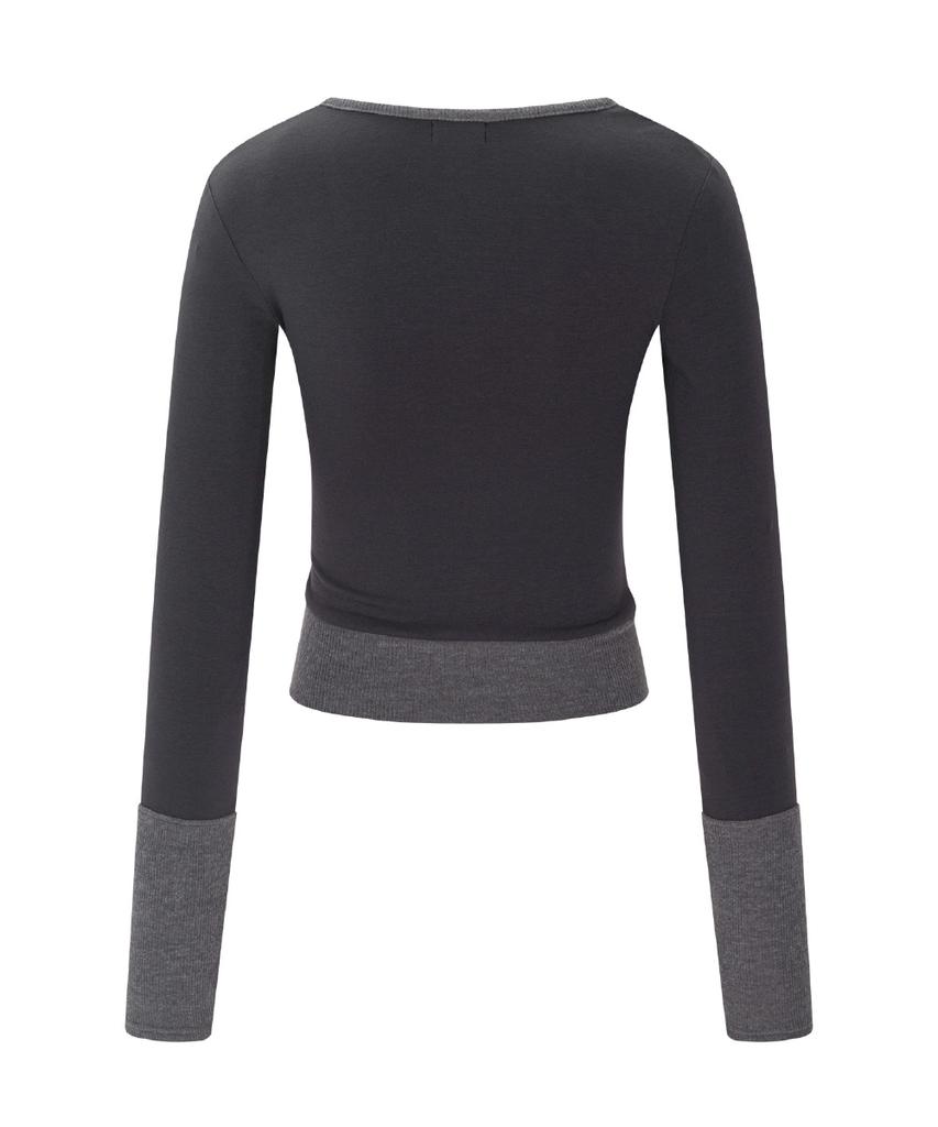 Peullijeunopallou Selena Button Wrap Long Sleeve Top (Charcoal)