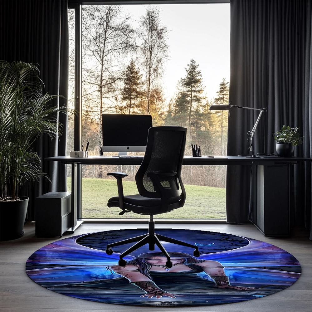 Dark Printed Round Rug Carpet Chair Rug Area Rug Entryway Doormats,for Office Chair Living Room Bedroom Kitchen Room.