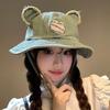 Bear Ears Denim Bucket Hat Women's Spring Summer New Versatile Face Hat Outdoor Sunshade Sun Protection Basin Hat