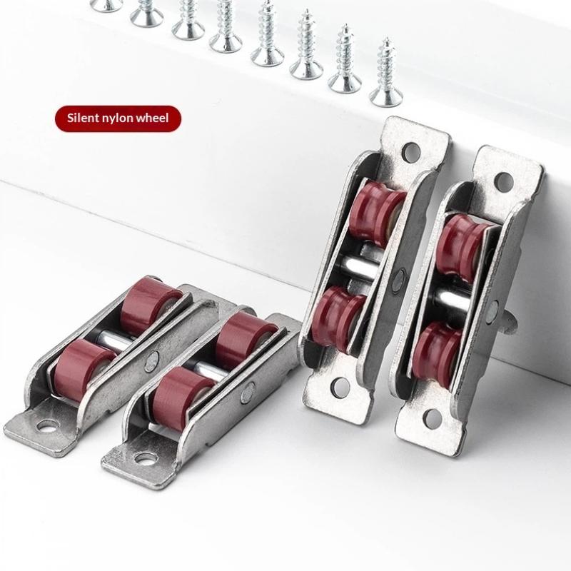 Silent Sliding Window Pulley 4 Pcs Nylon Steel Slot Wheel Heavy Duty Universal Door Window Sliding Replacement Fittings for Home