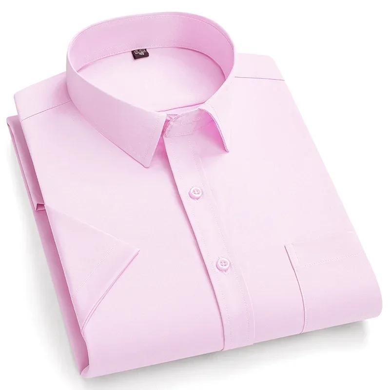 Summer Men's Shirt Non-Ironing Anti-Wrinkle Business Casual Solid Color Elastic Smooth Short Sleeves Work Social