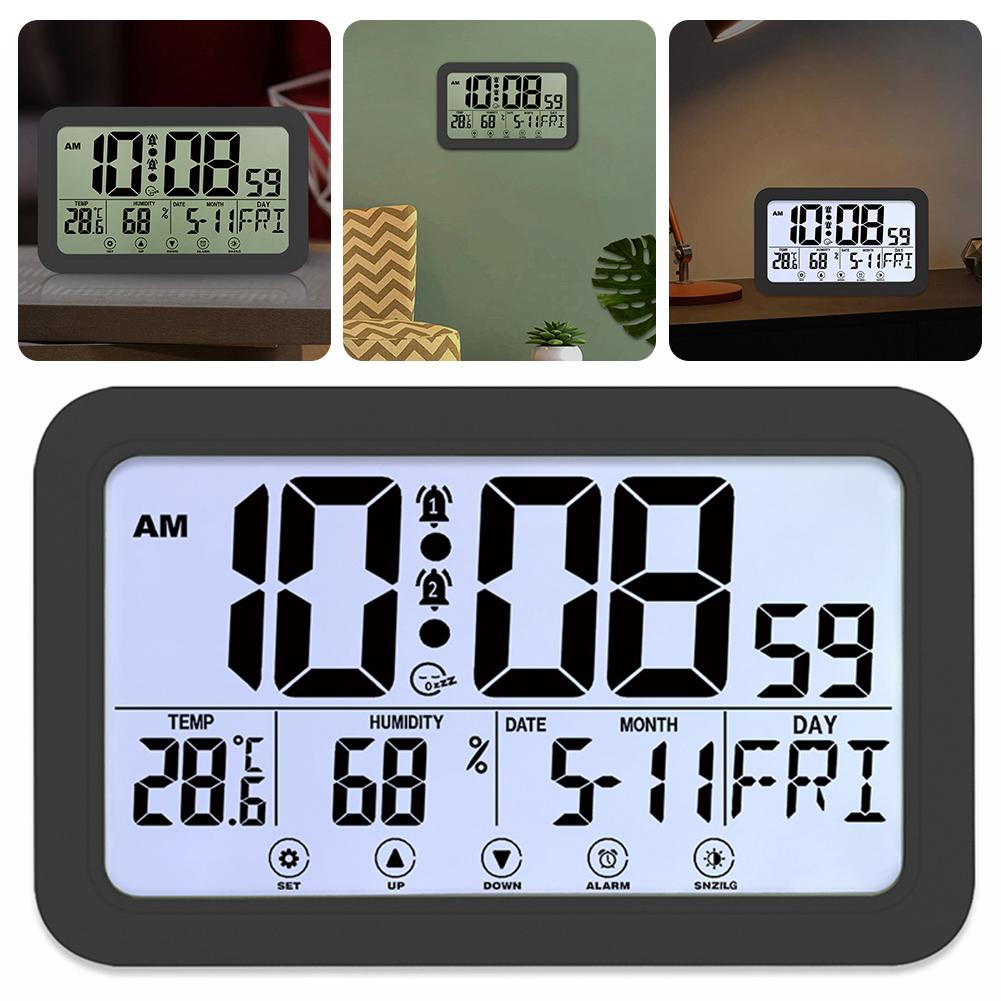 Digital Calendar Alarm Clock with Indoor Temperature and Humidity Atomic Wall Clock Digital Atomic Clock for Home Office