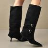 Fashion Vintage Suede Woman Knee High Boots Shoes Ladies Elegant Pointed Toe Thin Heel Long Botas Autumn Winter Removable Women's Shoes