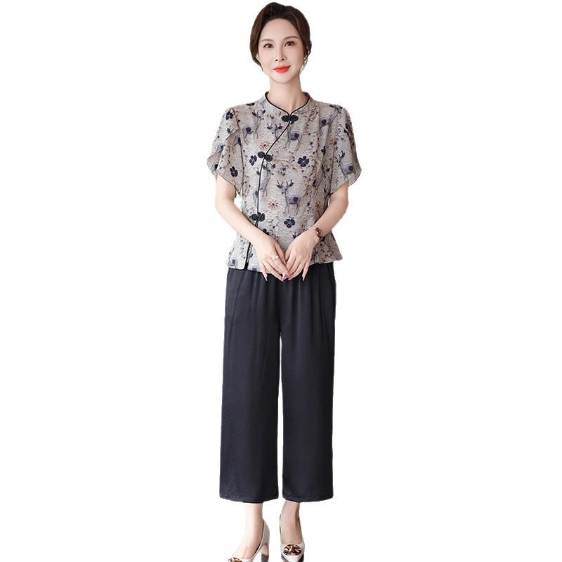 2026 Chic Two-Piece Chinese Style Summer Set for Middle-Aged and Elderly Women