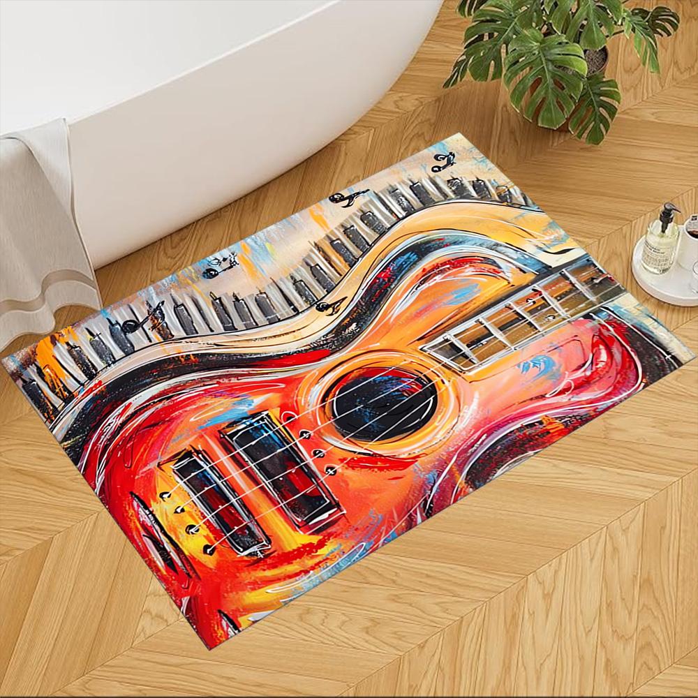 Electric Fire Guitar Fusion Non-Slip Home Carpet Design for Office Decor Living Room Bedroom Gift