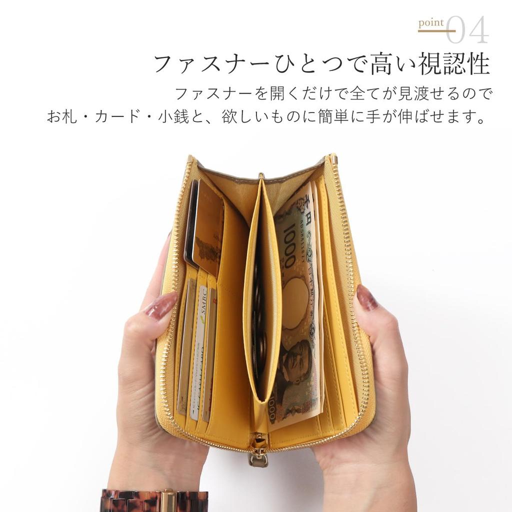 Blanc Pomme Genuine Leather Grained Slim Compact Long Thinnest and Genuine Cowhide Leather Zipper L-Shaped Wallet, Lightest, Women's Gift, Pouch,