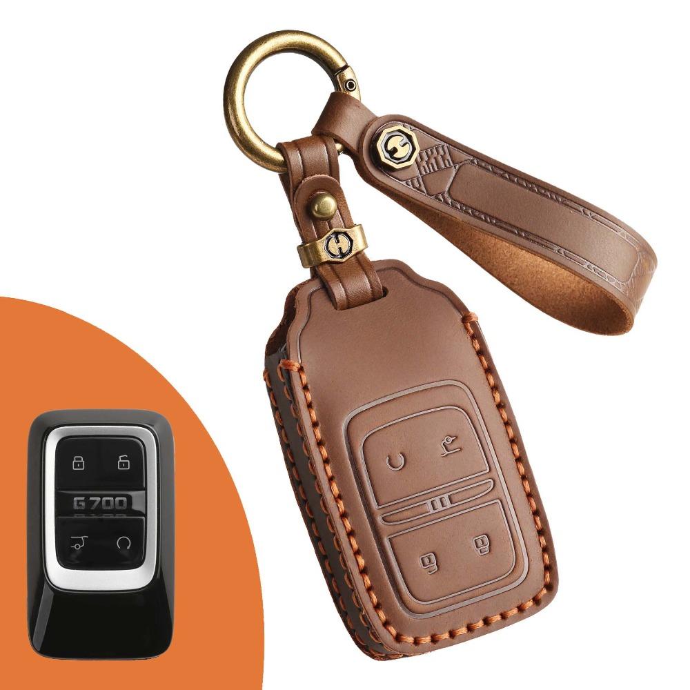 

Handmade Genuine Leather Key Cover for Jetour G700 Vintage Retro Key Holder коричневий
