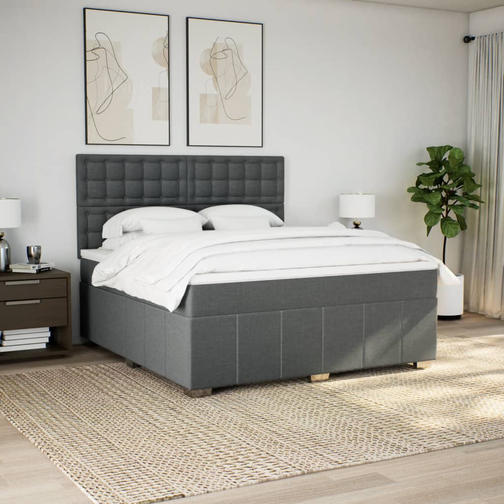 Box Spring Bed with Mattress Dark Grey 180 x 200 cm Fabric