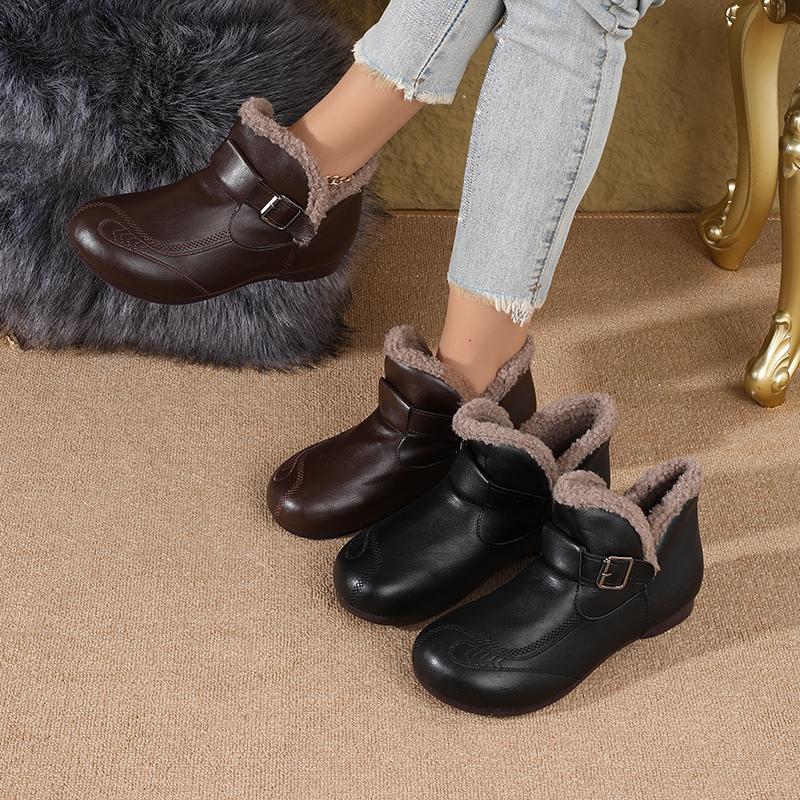 Short Boots for Women, Winter 2025 New Style, Anti-slip Soft Sole Cotton Shoes, Retro Flat Mother Leather Shoes