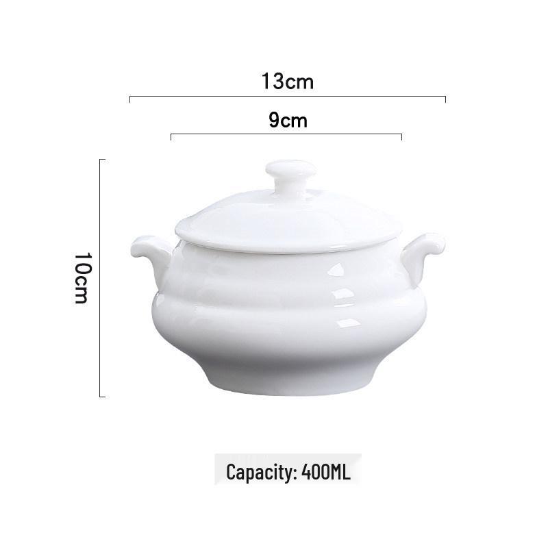 Gold-Rimmed Porcelain Dessert Bowl with Lid - Bird s Nest, Sea Cucumber, Abalone & Shark Fin Stew Pot (Candle-Heated)