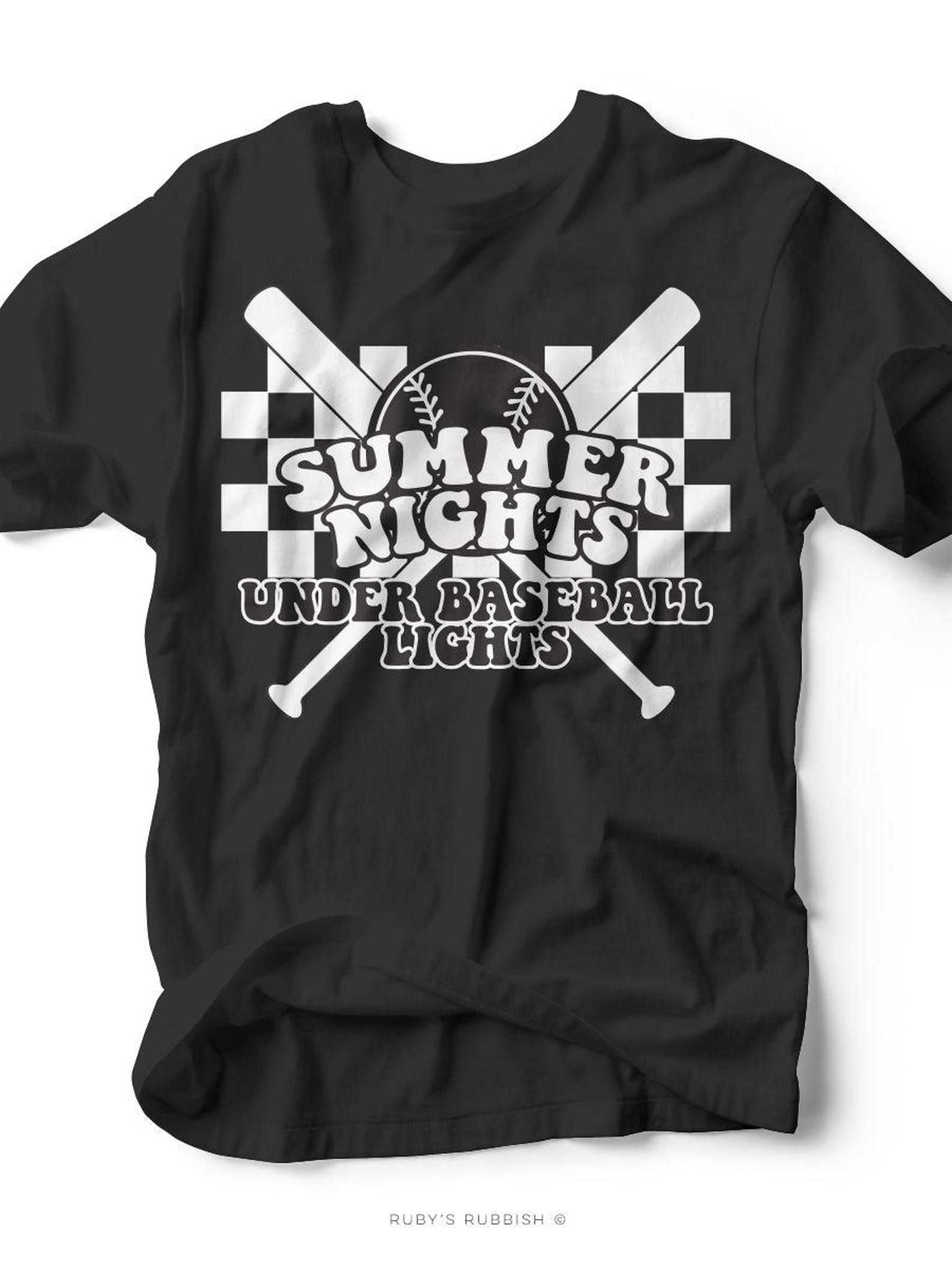 Summer Nights Under Baseball Lights | Game Day T-Shirt | Ruby s Rubbish® M
