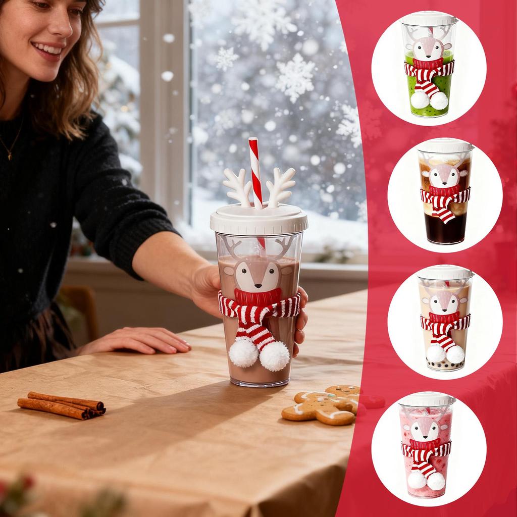 Christmas Coffee Mug 420ml Reindeer Travel Mug Double Wall Travel Coffee Mug For Women Men Kids Adults Children Family Friends