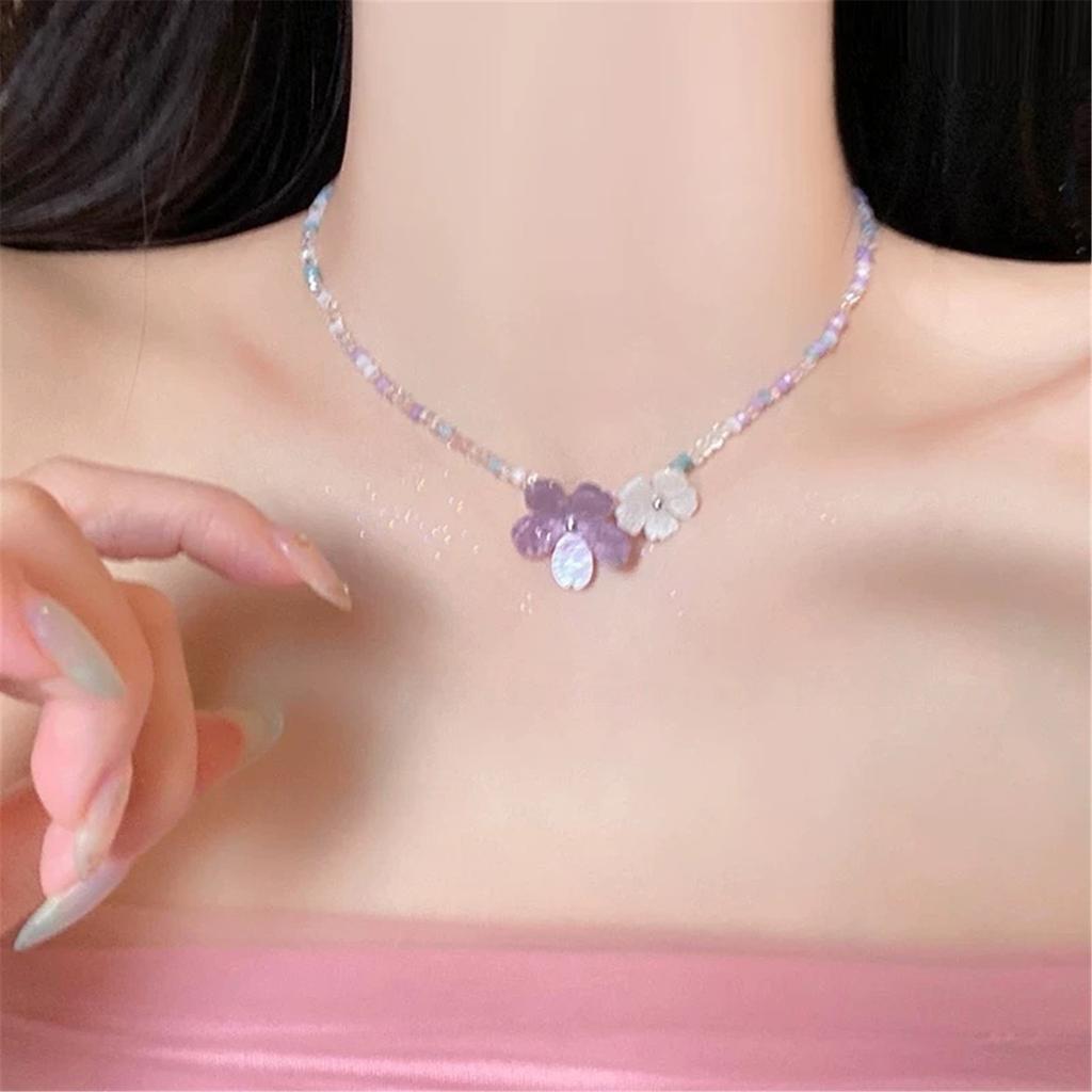 Colorful Floral Beaded Clavicle Chain Resin Necklace Lightweight Jewelry For Women Fashion Accessory Gift Idea