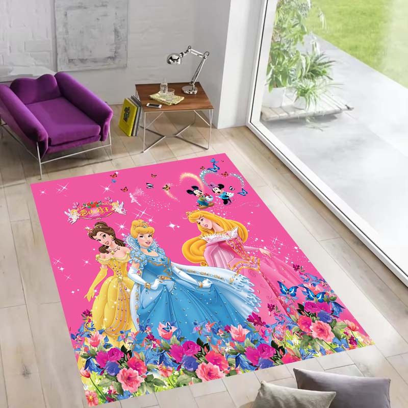 Multiple styles of Disney princess-themed rugs: Dreamy party rugs, large-area non-slip, washable mats, suitable for playrooms,