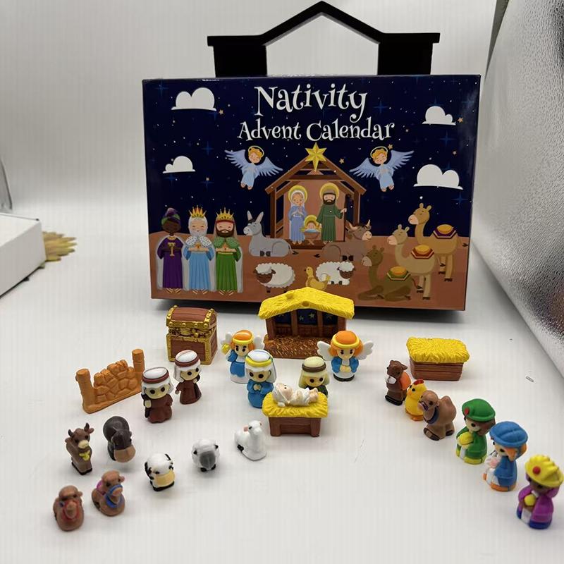 Krippen Adventskalender Blöcke Geschenkbox Spaß Geschenkbox Krippe Jesus 24 Tage Countdown Adventskalender Weihnachten Heimdekoration