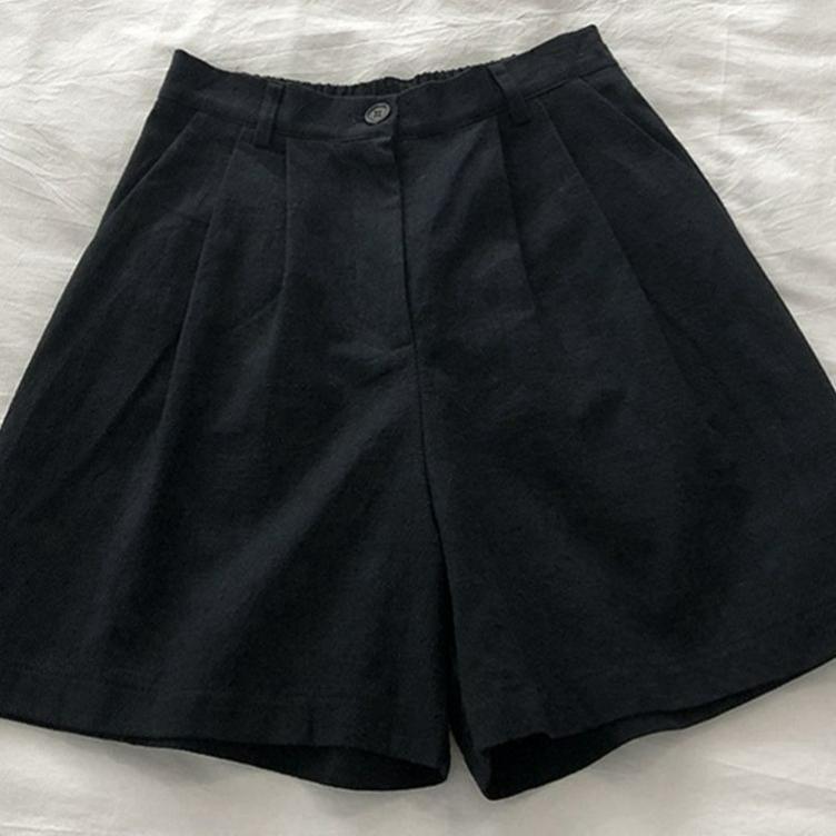 Summer Breathable Cotton and Linen Shorts Japanese Retro High Waist Thin Linen Wide-leg Five-point Pants Casual Suit Women