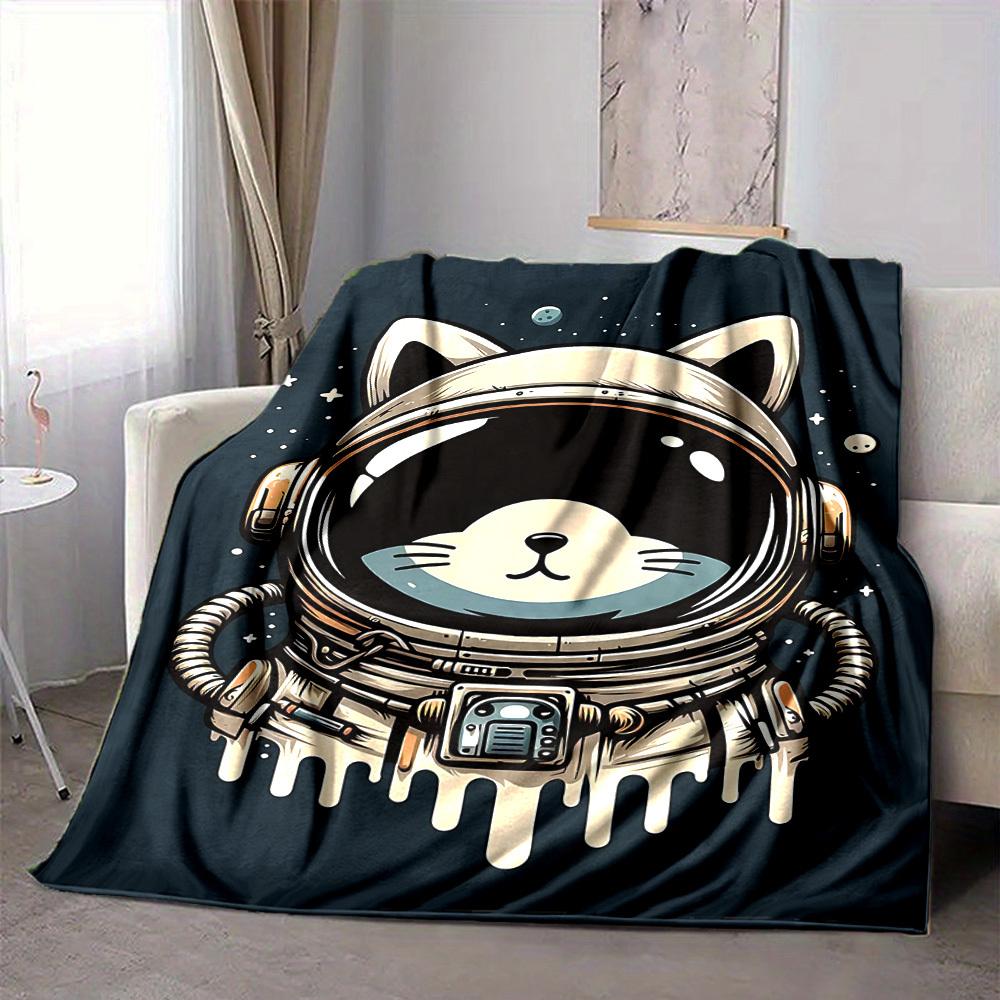 1pc SpaceKitty Lightweight Flannel Blanket, Comfortable and Warm Blanket, for Office and Camping Sofa Bed004