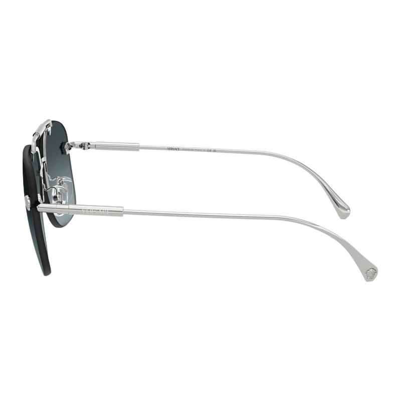Versace Temple Lettering Metal Aviator Sunglasses Women's Silver 65990210 VE 2296 1000V1-Silver 60/14/145 - h.52