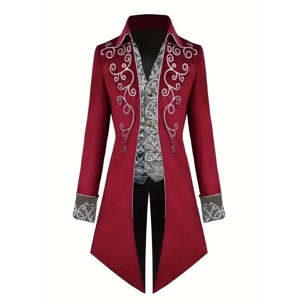 Gothic Victorian Tailcoat Jacket Men Steampunk Medieval Cosplay Costume Male Pirate