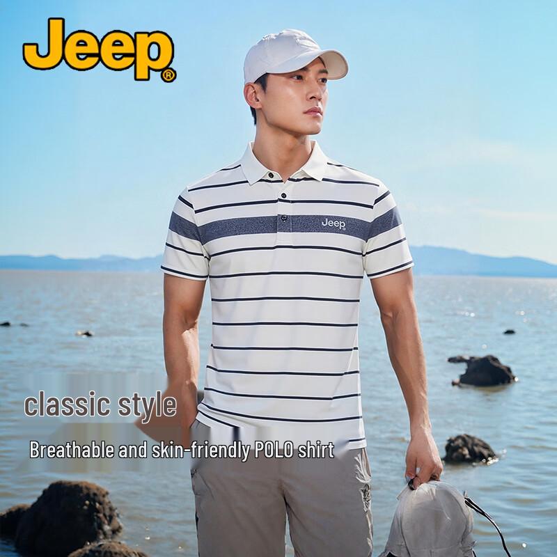 JEEP Men s Striped Ice Silk Breathable Polo Shirt 4XL