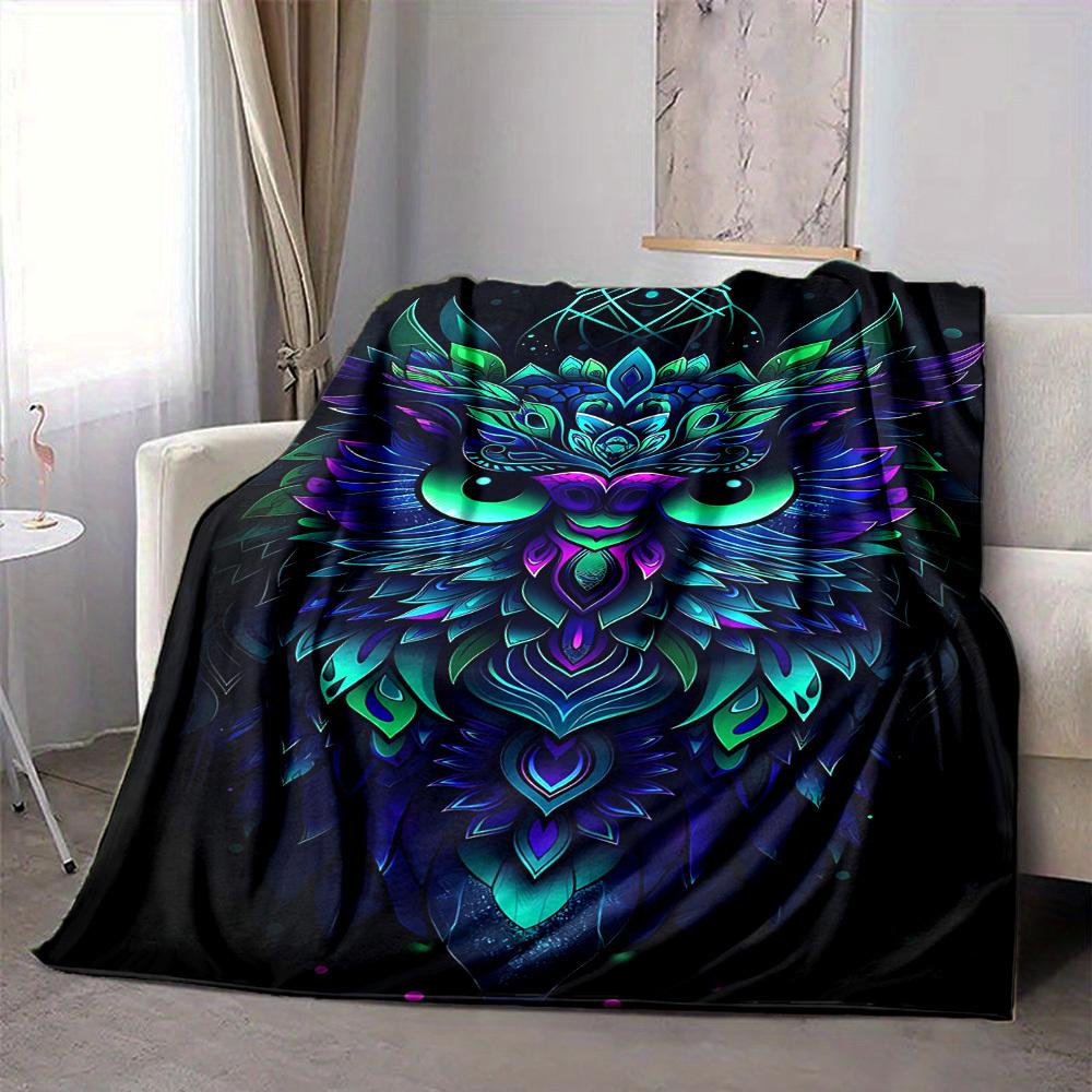 1PC Neon Owl Design Blanket - Soft Warm All-Season Throw for Sofa, Bed, Car, Office, Throw For Sofa Yy250916100