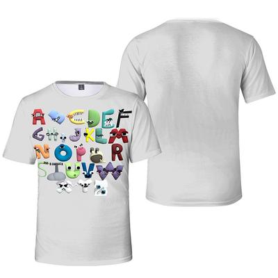 Alphabet Lore Vollständig A-Z Alle Buchstaben Charakter T-Shirt Unisex Cartoon Buchstaben Kreatur 3D Druck Lässiges Anime Kurzarm T-Shirt