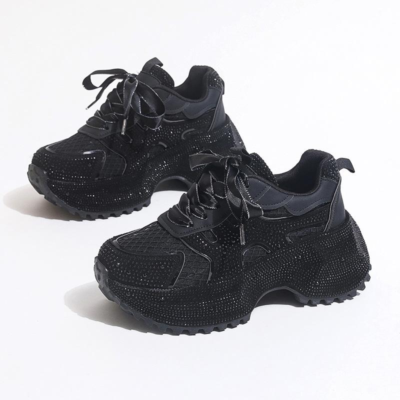 Height-increasing Dad Shoes Women's Spring New Lace-up Full Diamond Platform Sports and Leisure Shoes Happy New Year