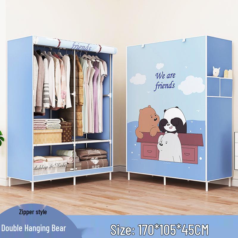 Modern Simple Fabric Wardrobe with Reinforced Steel Frame - Thickened and Foldable Design for Easy Assembly.