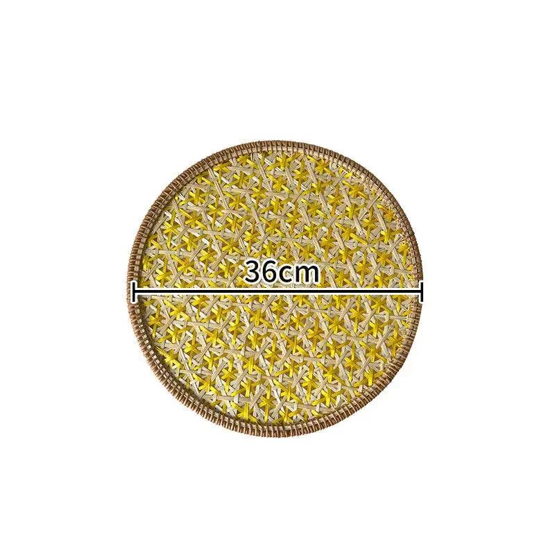 30/36cm Ethnic Style Color Handmade Rattan Tray Round Heat-resistant Teapot Pad Hotel Home Decor Dining Table Heat-insulate Pad