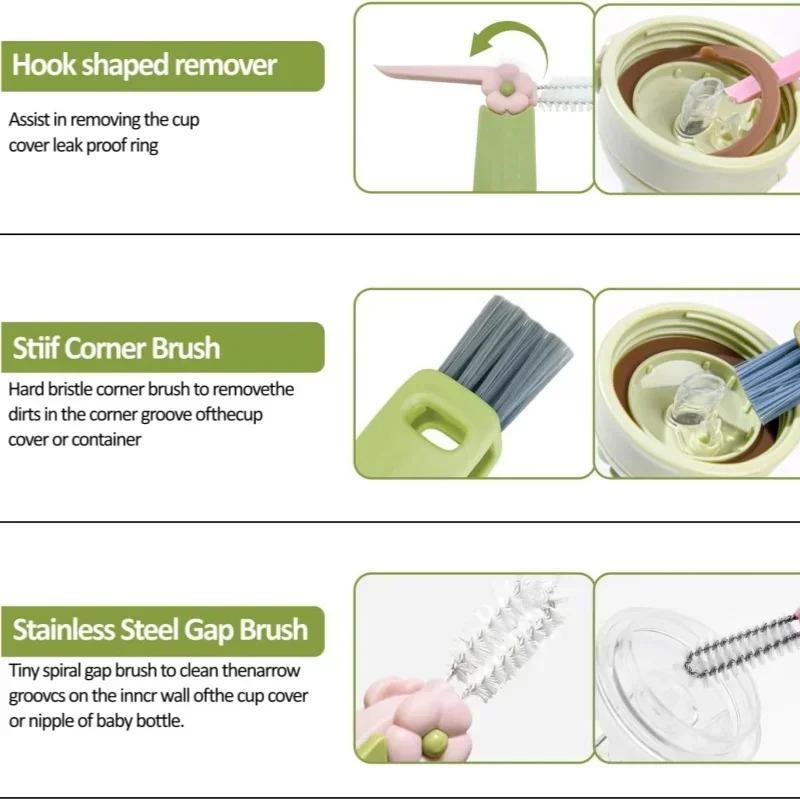 Neuer Multifunktionaler 3-in-1 Tassenreinigungsbürsten Drehbarer Tassenrandbürste Flaschenkappenbürste Haushalts Nutspaltreinigungsbürste