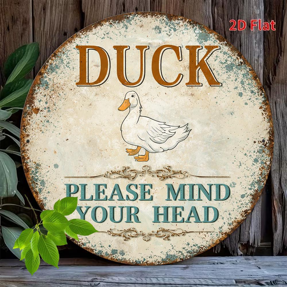 Duck Please Mind Your Head Tin Sign Vintage Durable Metal Plaque Wall Decor Home Office Bar Man Cave Wall Art 20x20cm(8x8inch)