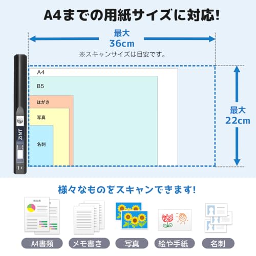 ZEWZE Handheld Scanner, A4 Compatible, 900 DPI, Mobile Scanner with OCR, JPG/PDF Saving, Supports Documents, Photos, Books, Business Cards, and More,