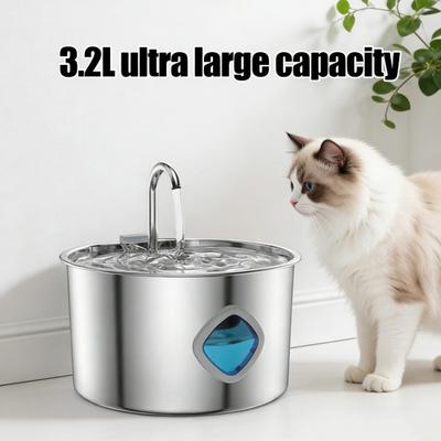3.2L Pet Water Fountain Stainless Steel Cat Water Fountain with Water Level