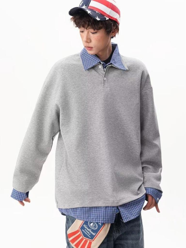 Retro Patchwork Two-Piece Hoodie with Shirt Collar - Men's Trendy Autumn Academic Style Jacket for Couples