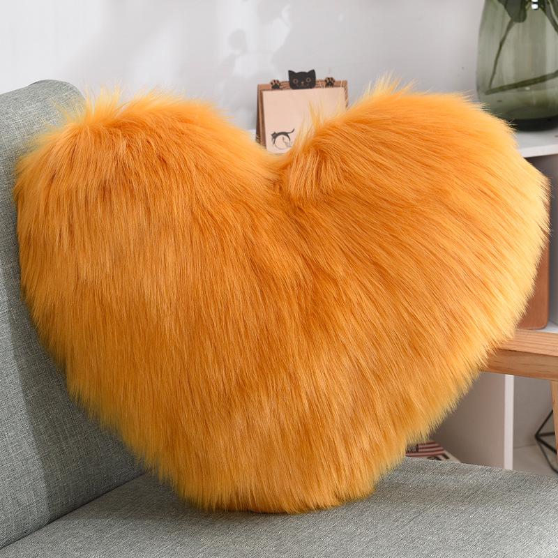 Heart-Shaped Plush Lumbar Pillow - Fluffy Faux Wool Backrest for Home, Sofa, or Office Chair