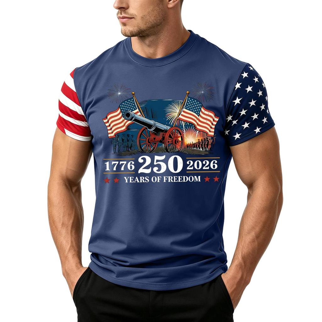 Men's Independence Day Flag Print Short Sleeve T-Shirt, Loose Casual Daily Summer Tops